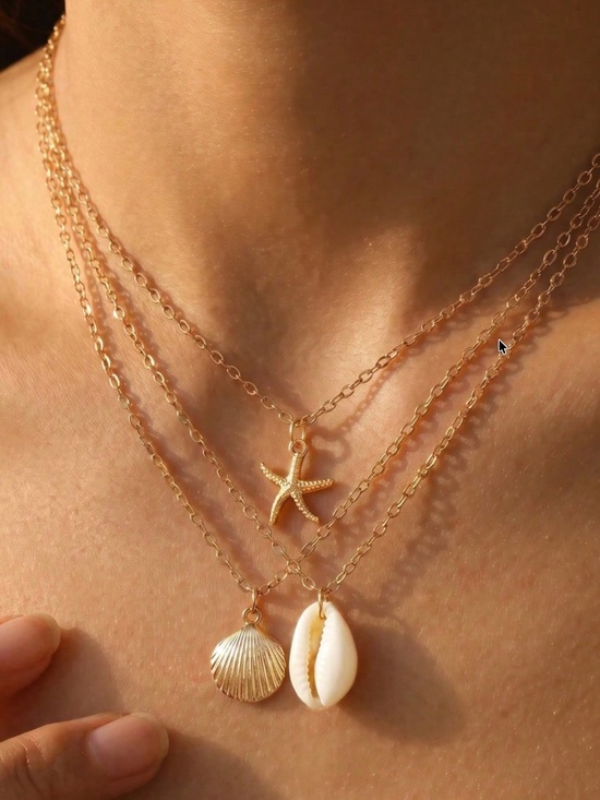 Jewelry - Gold Tone Starfish Shell Multilayer Necklace